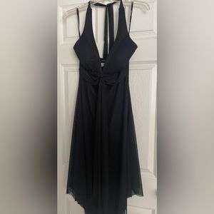 Black halter dress sheer overlay with handkerchief hem size L junior
